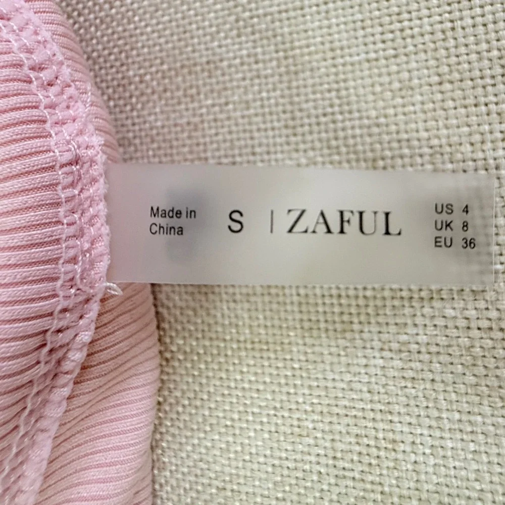 ZAFUL Pink Ribbed Bikini Set Braided Rope Straps High Cut Swimsuit Small